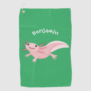 Cute roze happy axolotl golfhanddoek