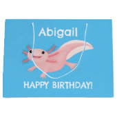Cute roze happy axolotl groot cadeauzakje (Voorkant)