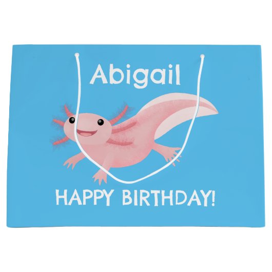 Cute roze happy axolotl groot cadeauzakje (Voorkant)