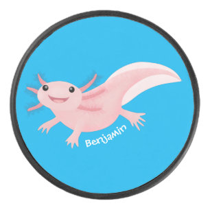 Cute roze happy axolotl hockey puck