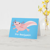Cute roze happy axolotl kaart (Gele Bloem)