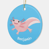Cute roze happy axolotl keramisch ornament (Links)