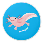 Cute roze happy axolotl keramische knop (Voorkant)