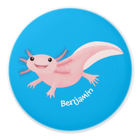 Cute roze happy axolotl keramische knop (Voorkant)