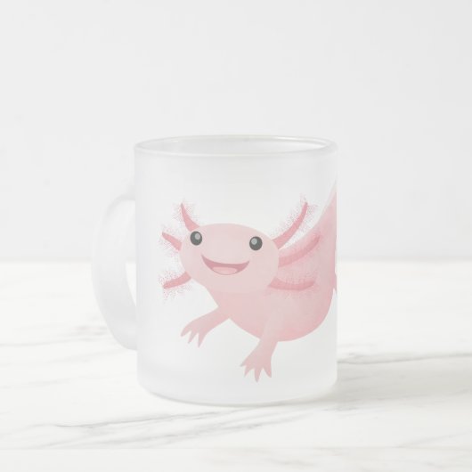 Cute roze happy axolotl matglas koffiemok (Voorkant links)