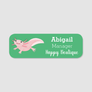 Cute roze happy axolotl naamplaatje