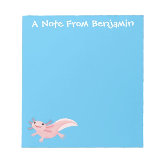 Cute roze happy axolotl notitieblok (Voorkant)