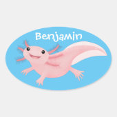 Cute roze happy axolotl ovale sticker (Voorkant)
