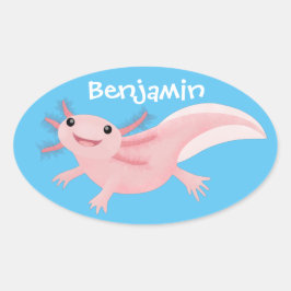 Cute roze happy axolotl ovale sticker