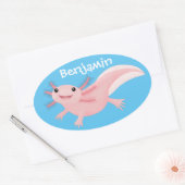 Cute roze happy axolotl ovale sticker (Envelop)
