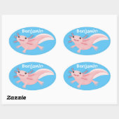 Cute roze happy axolotl ovale sticker (Vel)