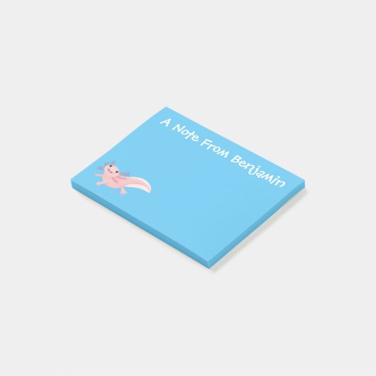 Cute roze happy axolotl post-it® notes (Schuin)