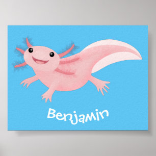 Cute roze happy axolotl poster