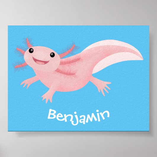 Cute roze happy axolotl poster (Voorkant)