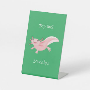 Cute roze happy axolotl reclamebord met voetstuk