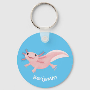 Cute roze happy axolotl sleutelhanger