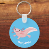 Cute roze happy axolotl sleutelhanger (Voorkant)