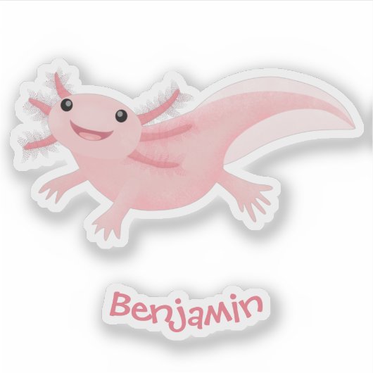 Cute roze happy axolotl sticker (Voorkant)