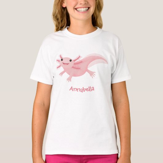 Cute roze happy axolotl t-shirt (Voorkant)