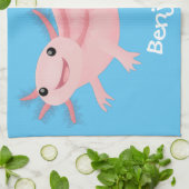 Cute roze happy axolotl theedoek (Gevouwen)