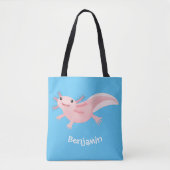 Cute roze happy axolotl tote bag (Voorkant)