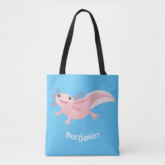 Cute roze happy axolotl tote bag (Voorkant)