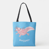 Cute roze happy axolotl tote bag (Achterkant)