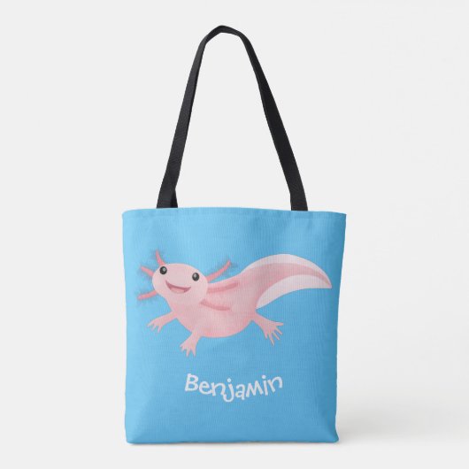 Cute roze happy axolotl tote bag (Achterkant)