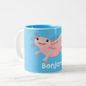 Cute roze happy axolotl tweekleurige koffiemok (Voorkant links)