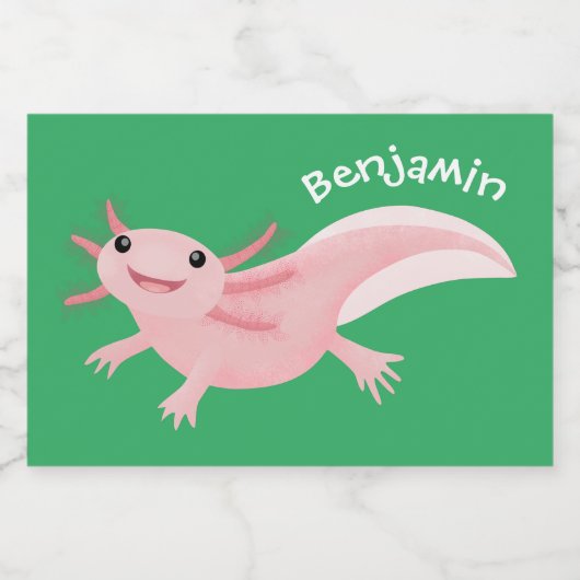 Cute roze happy axolotl voedselcontainer etiket (Enkel label)