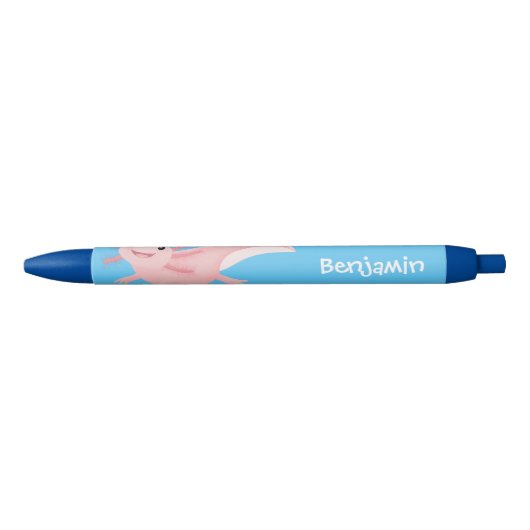 Cute roze happy axolotl zwarte inkt pen (Voorkant)