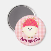 Cute roze happy rambutan cartoon illustratie magneet (Voorkant / Achterkant)