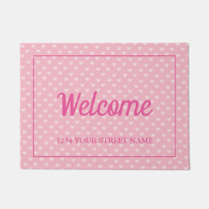 Cute roze hart aangepaste straat adres welkom deurmat