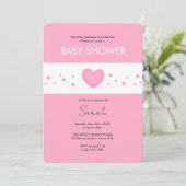 Cute Roze Hart Baby Shower Uitnodiging (Staand voorkant)