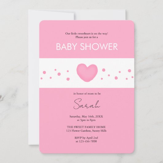 Cute Roze Hart Baby Shower Uitnodiging (Voorkant)