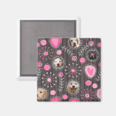 Cute Roze Hart en Bloem Hond Moeder Foto Collage Magneet (Voorkant / Achterkant)