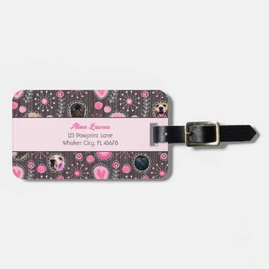 Cute Roze Hart en Bloem Hondenmoeder Fotocollage Bagagelabel (Voorkant horizontaal)