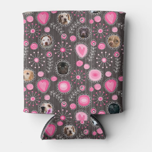 Cute Roze Hart en Bloem Hondenmoeder Fotocollage Blikjeskoeler (Voorkant)