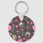 Cute Roze Hart en Bloem Hondenmoeder Fotocollage Sleutelhanger (Voorkant)