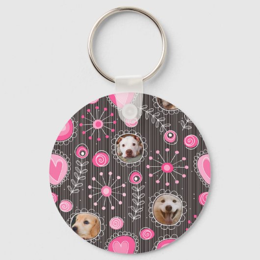 Cute Roze Hart en Bloem Hondenmoeder Fotocollage Sleutelhanger (Voorkant)