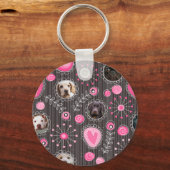 Cute Roze Hart en Bloem Hondenmoeder Fotocollage Sleutelhanger (Achterkant)