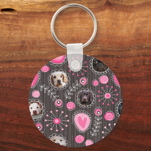 Cute Roze Hart en Bloem Hondenmoeder Fotocollage Sleutelhanger (Achterkant)