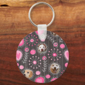 Cute Roze Hart en Bloem Hondenmoeder Fotocollage Sleutelhanger (Voorkant)