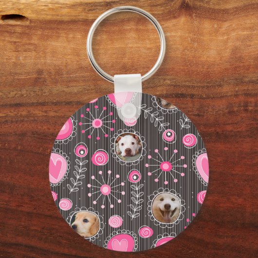 Cute Roze Hart en Bloem Hondenmoeder Fotocollage Sleutelhanger (Voorkant)