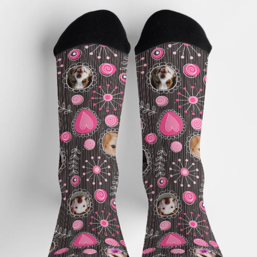 Cute Roze Hart en Bloem Hondenmoeder Fotocollage Sokken (Top)