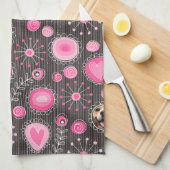 Cute Roze Hart en Bloem Hondenmoeder Fotocollage Theedoek (Quarter Fold)