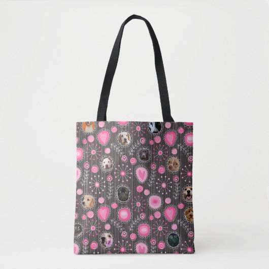 Cute Roze Hart en Bloem Hondenmoeder Fotocollage Tote Bag (Voorkant)