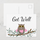 Cute Roze Hart Uil Tak Herstelscript Briefkaart (Voorkant / Achterkant)