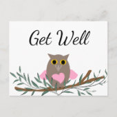 Cute Roze Hart Uil Tak Krijg Snel Beter Script Briefkaart (Voorkant)
