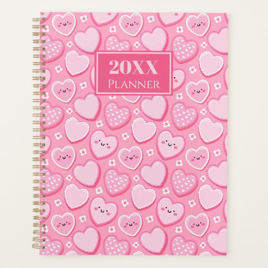 Cute Roze Harten 20XX Spiraal Planner (Voorkant)